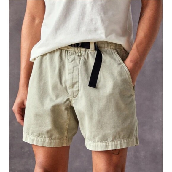 Outerknown Twill Trail Short Mens L Elastic Waist Belt Organic Cotton Desert DSR